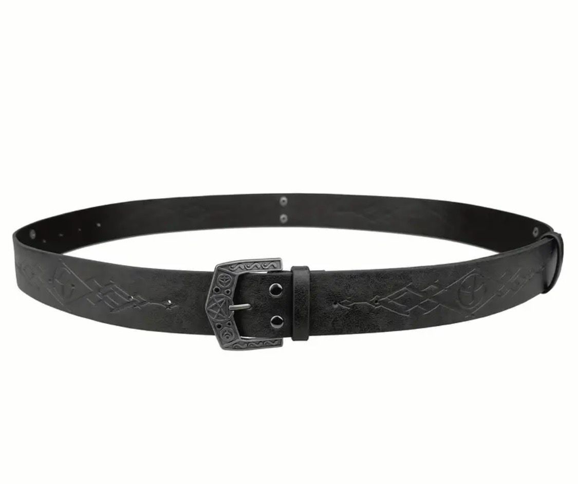 Handcrafted Medieval Norse Viking-Style Vintage PU Leather Waist Strap with Embossed Rivets and Iron Square Buckle - Cosplay Accessory, Belt