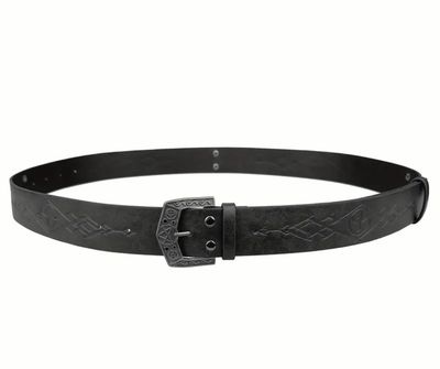 Handcrafted Medieval Norse Viking-Style Vintage PU Leather Waist Strap with Embossed Rivets and Iron Square Buckle - Cosplay Accessory, Belt