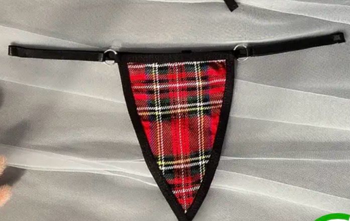 New Simpson, 1pc Red Plaid Print Ring Decor Thongs, Intimates Panties, Women's Sexy Lingerie & Underwear