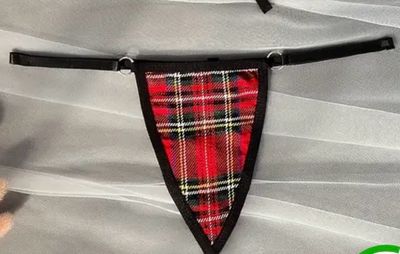 New Simpson, 1pc Red Plaid Print Ring Decor Thongs, Intimates Panties, Women's Sexy Lingerie & Underwear