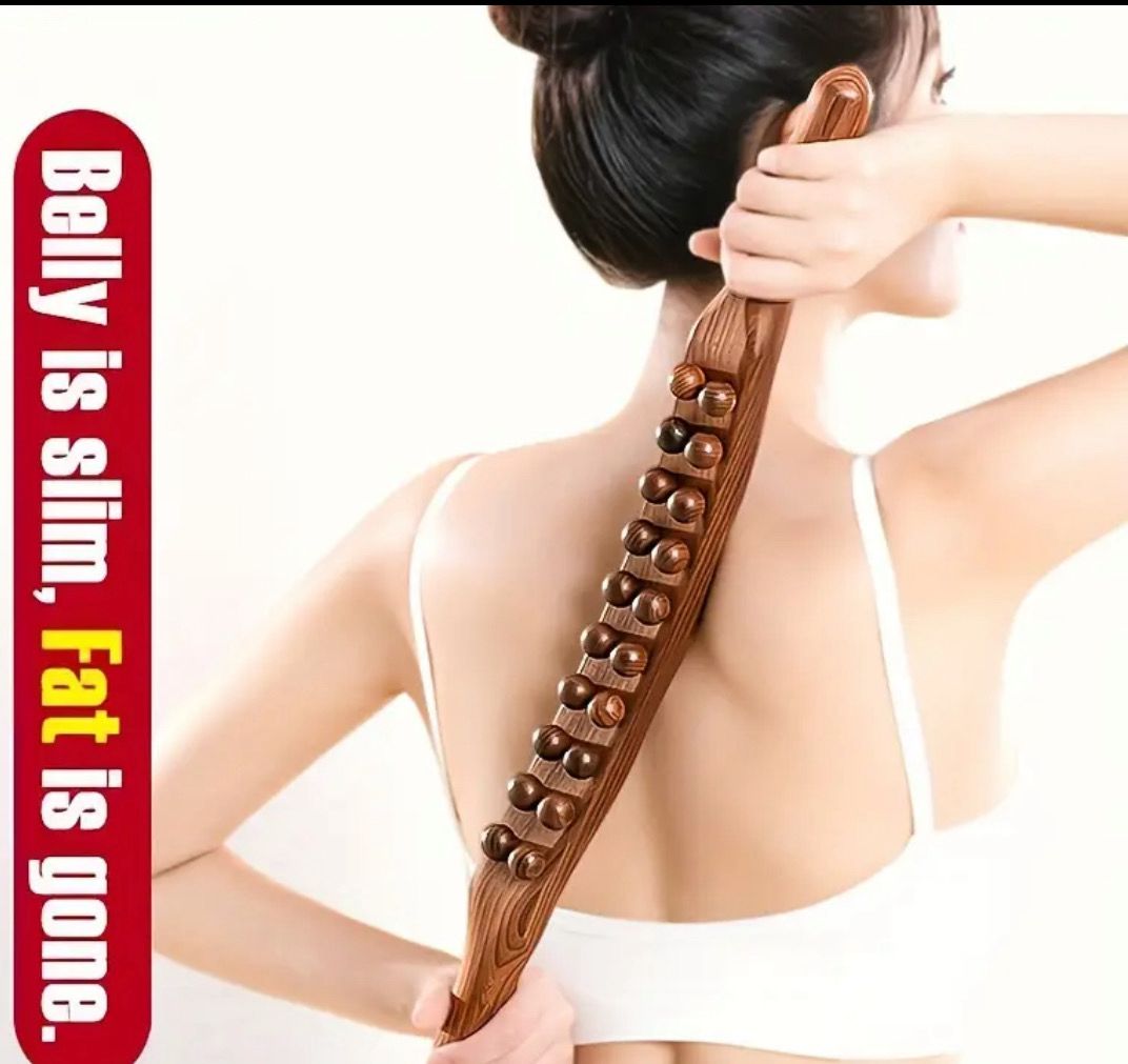 20 Bead Dual-Row Carbonized Massage Stick, Universal Abdominal and Neck Unblocking Tool, Gua Sha for Limbs, Handheld Manual Massage Hammer, Chemical-Free Material, Health & Home Care
