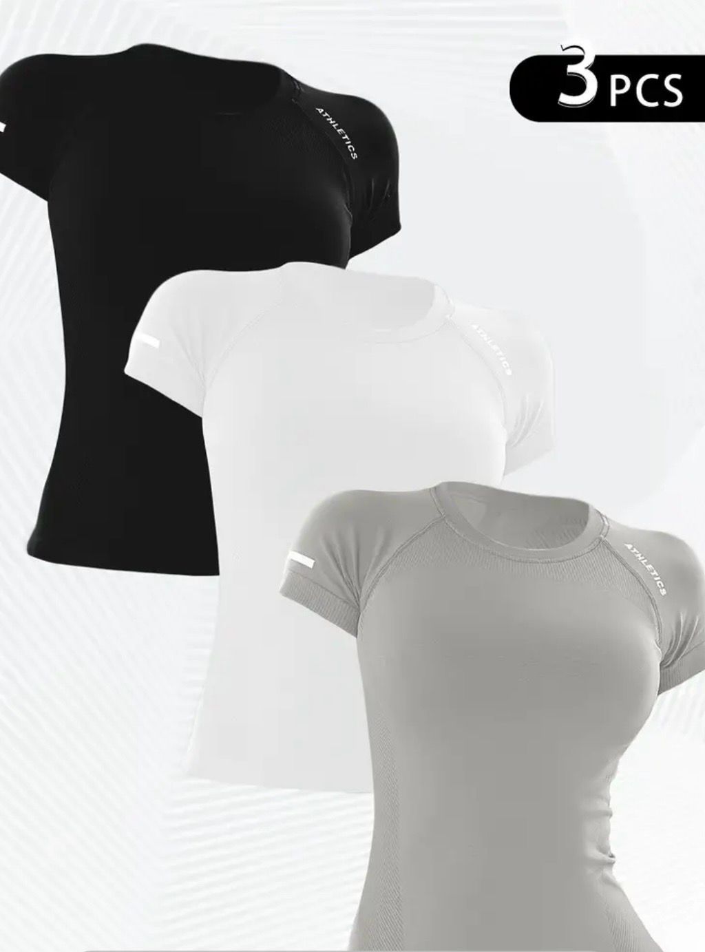 3 Pieces Women's Sports T-shirt Round Neck Pullover Letter Short Sleeve T-shirt High Elastic Breathable Fitness Running Yoga Clothes