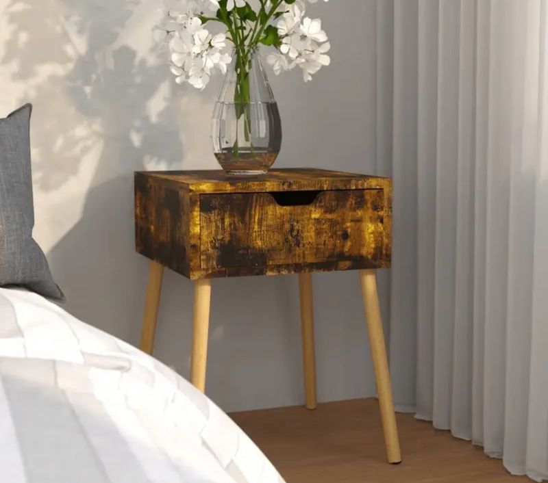 Smoked Oak Bedside Cabinet 40x46 cm Eco- Friendly Engineered Wood Storage Unit