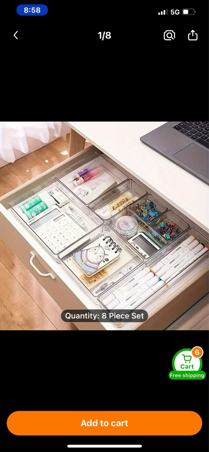8pcs storage compartment Organizer Set - Transparent Desk Storage for Office Supplies, Markers, Cosmetics & Accessories