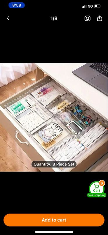 8pcs storage compartment Organizer Set - Transparent Desk Storage for Office Supplies, Markers, Cosmetics & Accessories