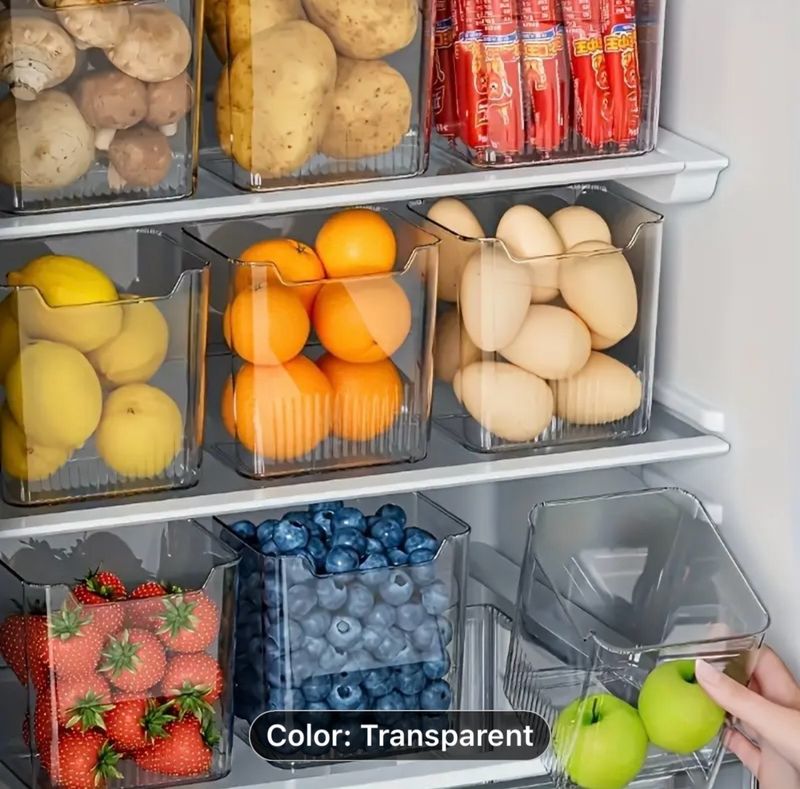 6pcs Set BPA-Free Clear Plastic Fridge Organizer Bins - Stackable Storage Containers for Fruits, Vegetables & Snacks - Space-Saving Kitchen Solution 6pcs Set BPA-Free Clear Plastic Fridge Organizer Bins - Stackable Storage Containers for Fruits, Vegetables & Snacks - Space-Saving Kitchen Solution