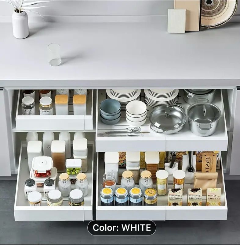 Expandable Pull Out Cabinet Organizer, Heavy Duty Slide Out Drawers Adhesive With Nano Film, Adjustable Width 31cm-52cm, Pull Out Shelves For Kitchen Pantry Organization, White Expandable Pull Out Cabinet Organizer, Heavy Duty Slide Out Drawers Adhesive With Nano Film, Adjustable Width 31cm-52cm, Pull Out Shelves For Kitchen Pantry Organization, White