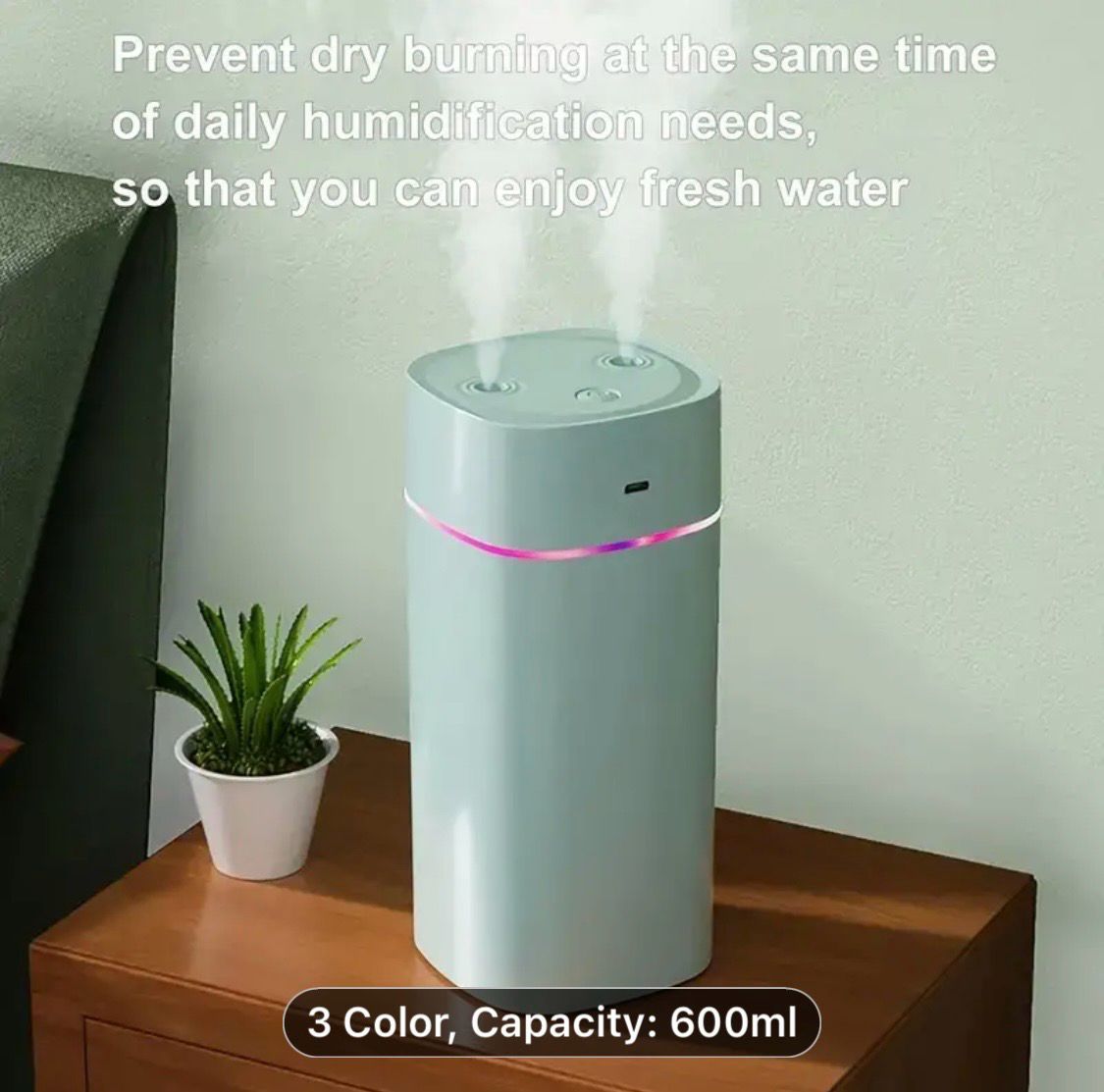 600ml Mini Simple Cool Mist Double Spray Ultrasonic Air Humidifier Aroma Diffuser With Night Light For Car Home Office Yoga