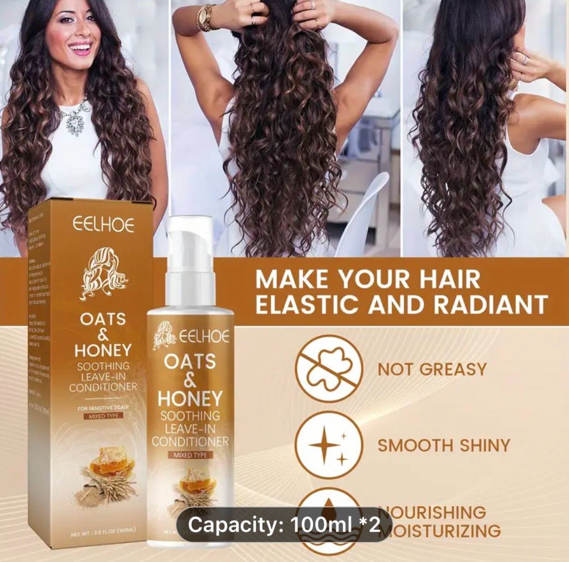 2pcs Oat and honey leave-in conditioner moisturizes frizzy, non-sticky hair and restores smooth and shiny hair