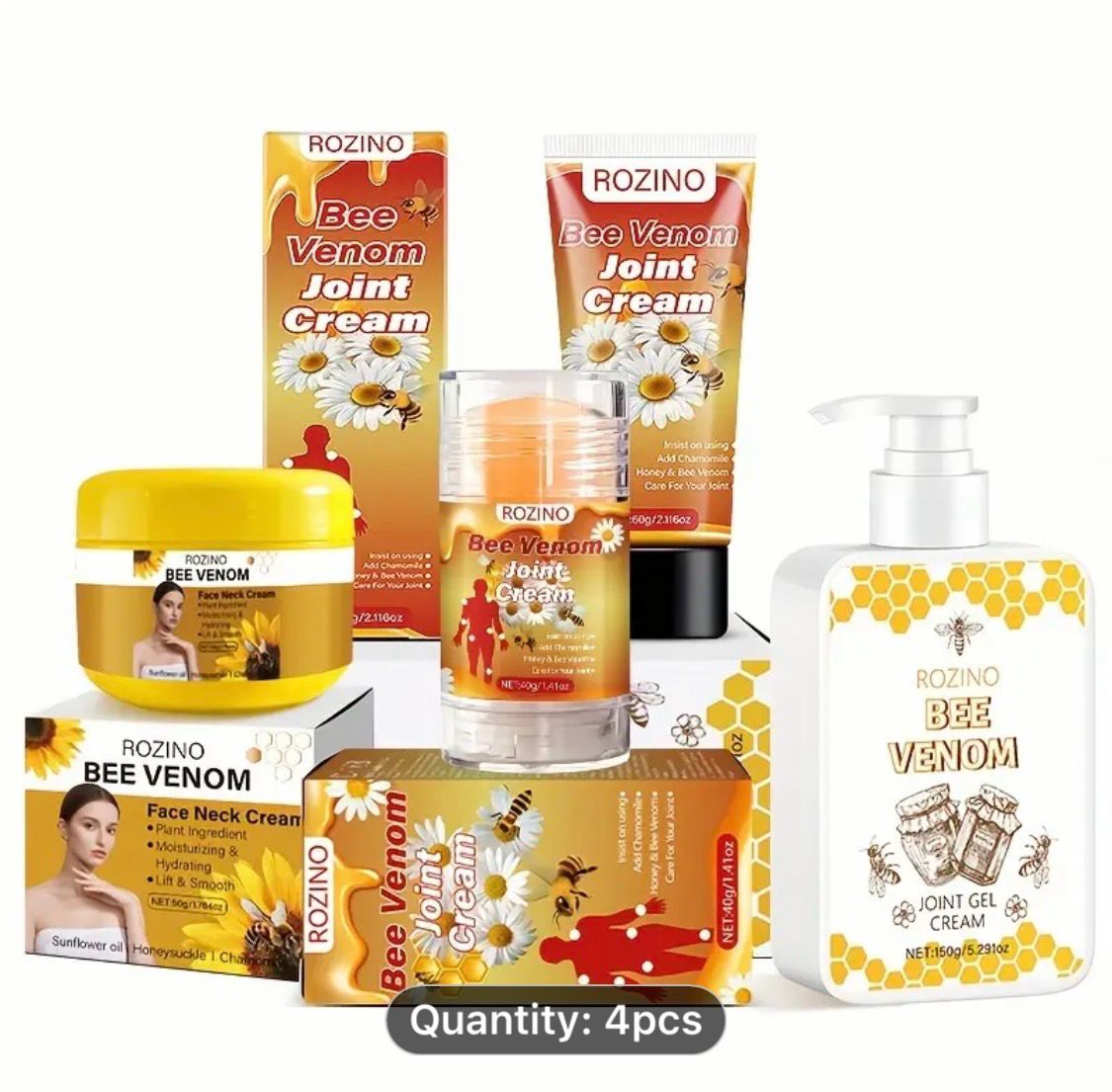 4pcs Bee Venom Joint Cream + Face Cream Combination Set, Deeply Nourishes Joints, Improves Joint Discomfort, Effectively Relieves Joints, And Restores Joint Vitality