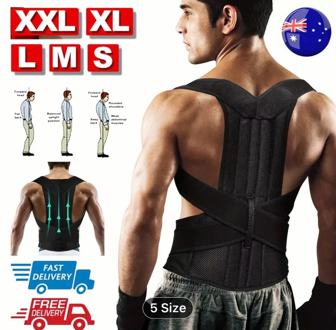 Posture Corrector Lumbar Back Brace Pain Relief Full Back Support Shoulder Brace Belt