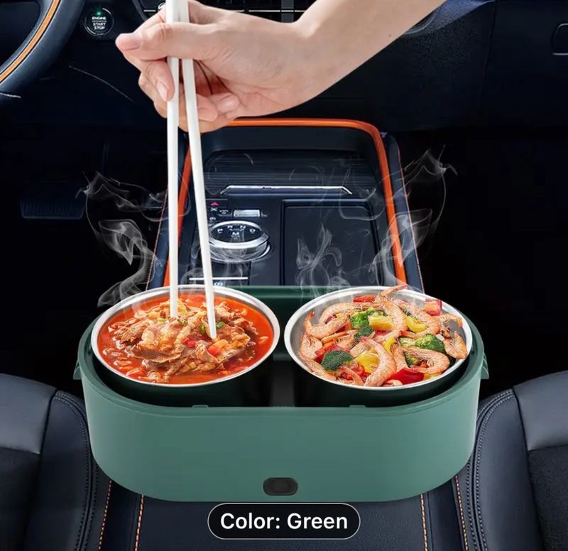 Portable Electric Heating Lunch Box for Car and Office - 800ml Food Warmer Container