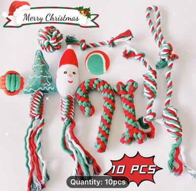 Christmas Dog Chew Toys - Sturdy Cotton Blend Knots Suitable for All Breeds, Ideal Holiday Gift for Your Furry Friend.
