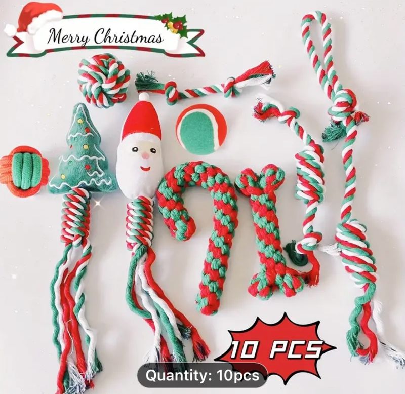 Christmas Dog Chew Toys - Sturdy Cotton Blend Knots Suitable for All Breeds, Ideal Holiday Gift for Your Furry Friend.