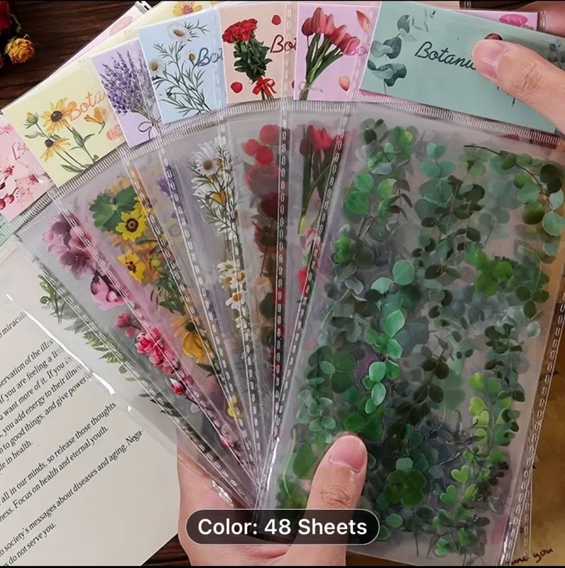 48 Sheets of Retro Plant Series Crystal Clear PET Scrapbook Stickers. These waterproof, transparent self-adhesive decals are perfect for glass surfaces. Featuring no feathering, they showcase a deligh 48 Sheets of Retro Plant Series Crystal Clear PET Scrapbook Stickers. These waterproof, transparent self-adhesive decals are perfect for glass surfaces. Featuring no feathering, they showcase a deligh