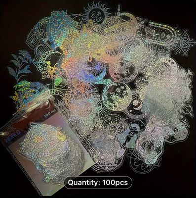 Transparent Holographic Glitter Stickers - Enchanting Fantasy World Designs - Made from Premium PET Material - Ideal Creative Decals for Journals, DIY Projects, and Laptops.