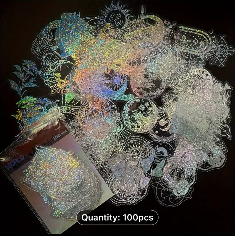 Transparent Holographic Glitter Stickers - Enchanting Fantasy World Designs - Made from Premium PET Material - Ideal Creative Decals for Journals, DIY Projects, and Laptops. Transparent Holographic Glitter Stickers - Enchanting Fantasy World Designs - Made from Premium PET Material - Ideal Creative Decals for Journals, DIY Projects, and Laptops.