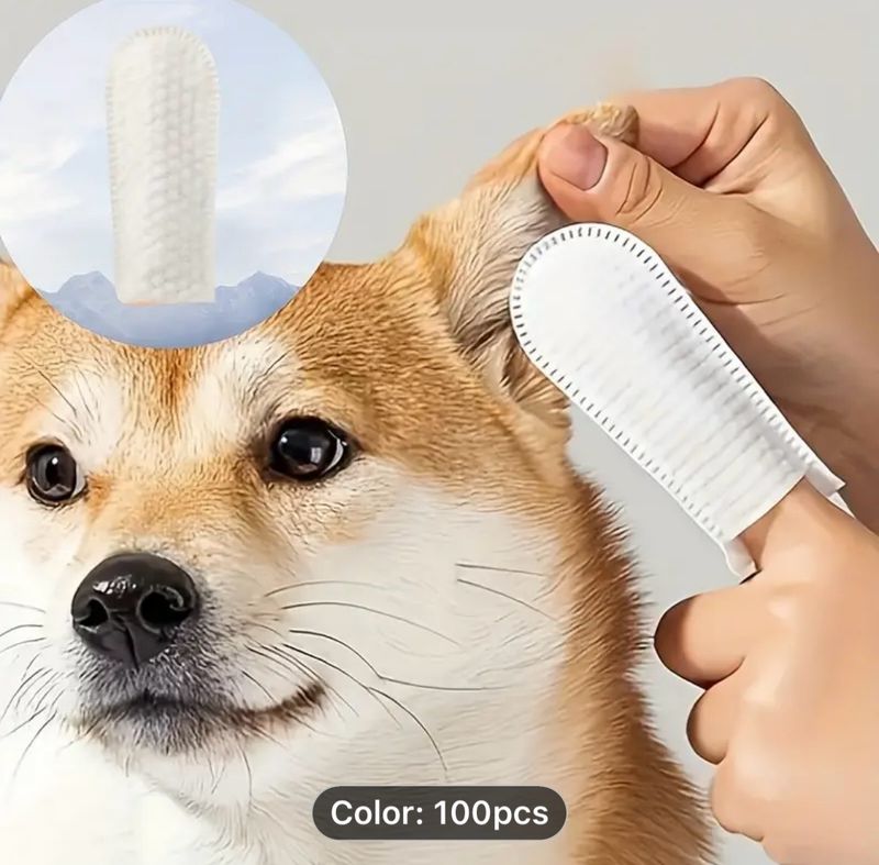 Gentle Pet Ear and Teeth Cleaning Wipes - Disposable Finger Covers for Dogs, Odor-Soothing Eliminator