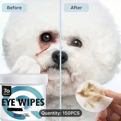 PawPals 150pcs Dog Eye Wipes - Gentle and Soothing Tear Stain Remover, Enriched with Plant Extracts for a Healthy Shine, Suitable for All Breeds.