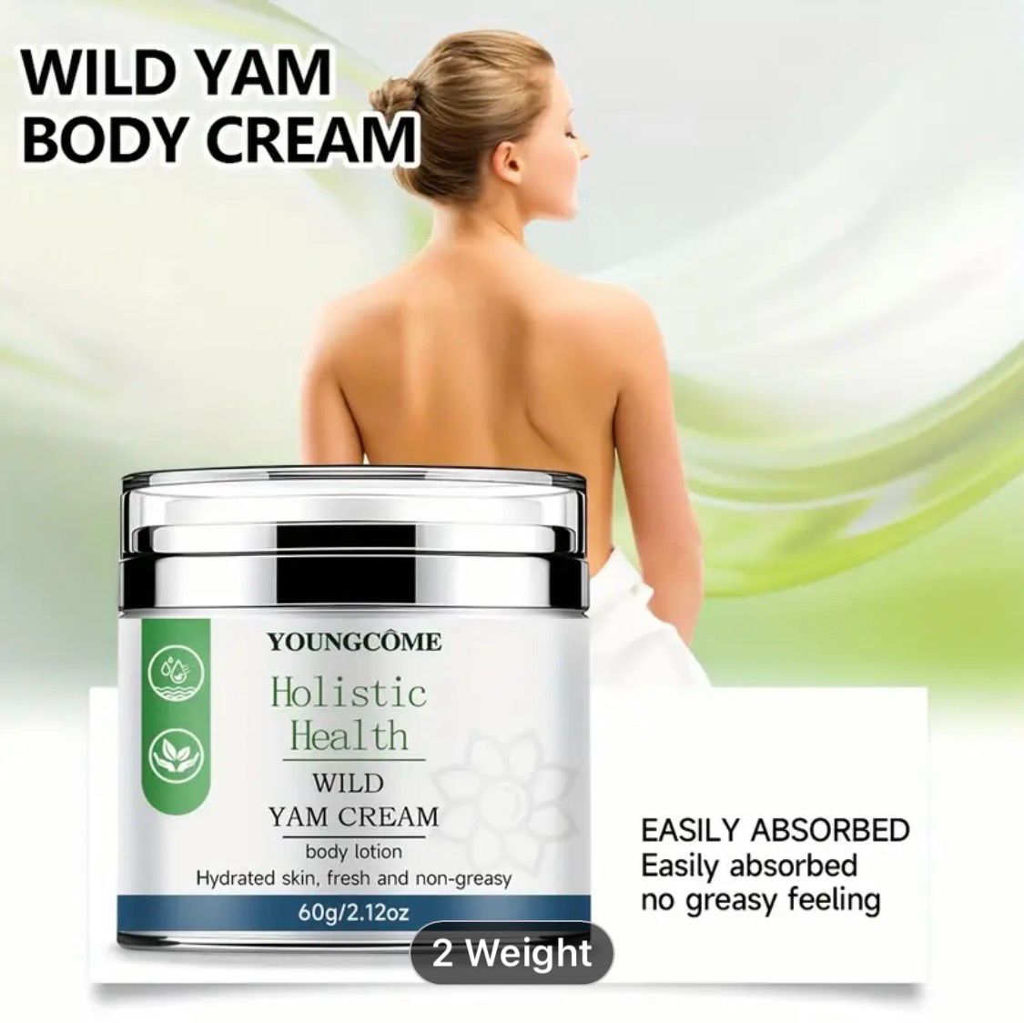 Maggicclean Wild Yam Body Cream - A Hydrating Moisturizer enriched with Aloe Vera, Hyaluronic Acid, and Green Tea. This unisex, hypoallergenic, and unscented formula offers quick absorption Magg