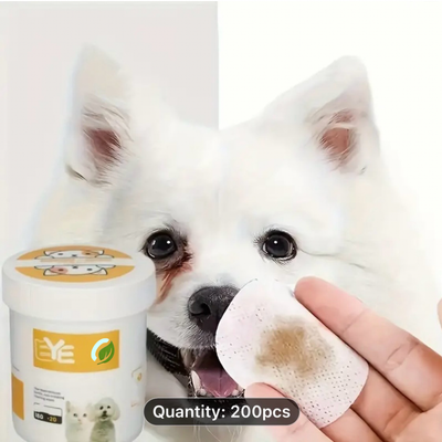 200 Count Dog Eye Care Wipes, Plastic Pet Cleaning Pads, Non-Electric, Gentle for Home Use, Accompanied by Pet Grooming Supplies. Mild formula.