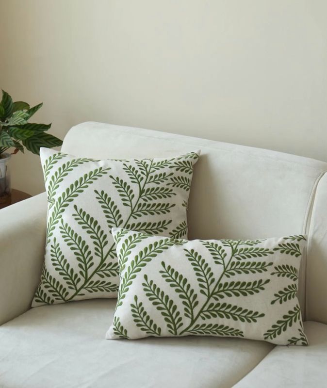 Leaf Embroidered Throw Pillow Cushion With Insert, Green White Zipper Pillow Cushion, For Living Room Bedroom Couch Sofa Lounge Decor