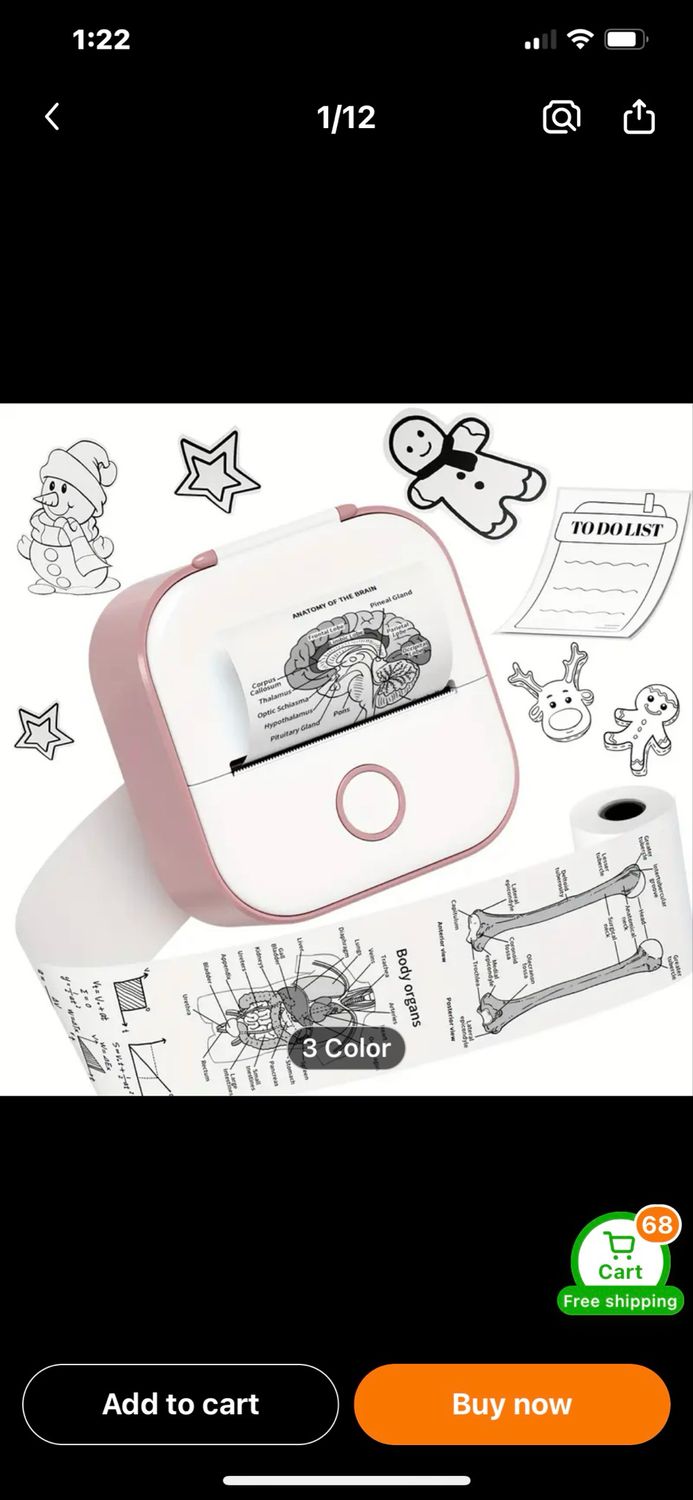 Mini Thermal Printer, Sticker Maker Machine, Portable Wireless Pocket Phone Printer for Anatomy Flashcards, Journal, Craft, Scrapbook, Notes, Gift, Receipts, 3 Colours, Pho memo T02 Sticker Printer