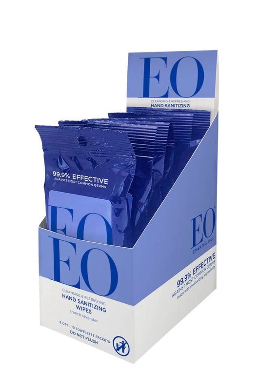 EO Hand Sanitizer Resealable Wipe Lavender, 60 Ct, Lavender, Camomile And Calendula essential oil Relaxing & calming No parabens No synthetic fragrances EO Hand Sanitizer Resealable Wipe Lavender, 60 Ct, Lavender, Camomile And Calendula essential oil Relaxing & calming No parabens No synthetic fragrances