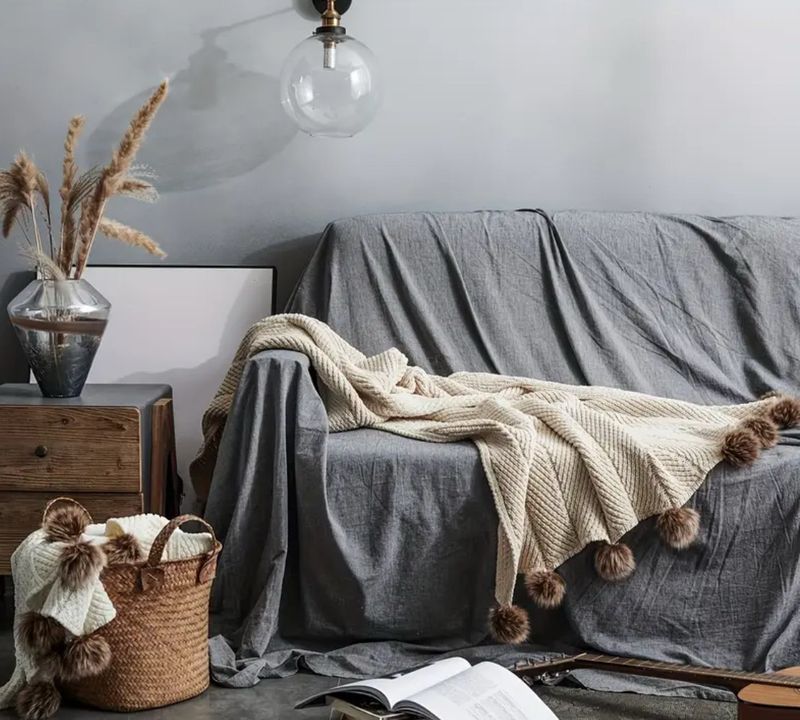 Vintage Chunky Knit Throw Blanket with Pom-pom Embellishment, Space Theme, All Seasons Polyester Cover, Knitted Casual Office Living Room Bedroom Nap Sofa Bed End Blanket 1PC Vintage Chunky Knit Throw Blanket with Pom-pom Embellishment, Space Theme, All Seasons Polyester Cover, Knitted Casual Office Living Room Bedroom Nap Sofa Bed End Blanket 1PC