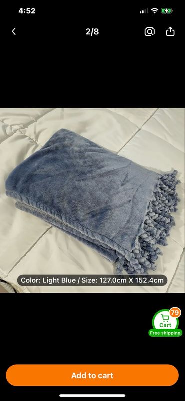 Cozy Blue Flannel Fleece Blanket with Braided Tassels – Soft, Lightweight Throw for Couch, Bed, Office, Travel & Camping, Plush All-Season Comfort