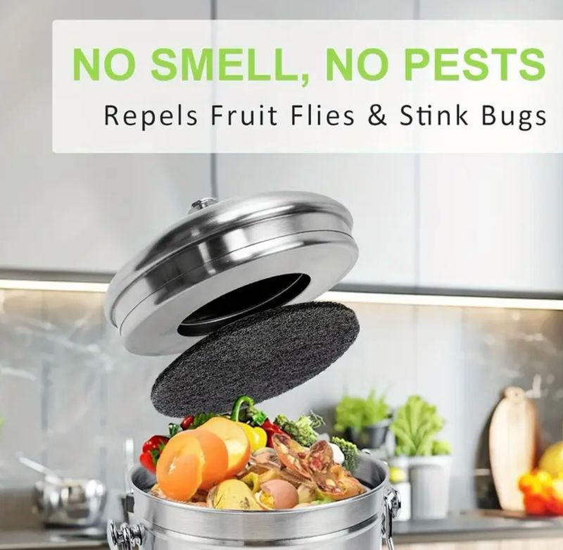 Odorless Compost Bin Kitchen with Filters, 4.92/3.03 L Composting Bin with Carbon Filters, Indoor Compost Bin with Lid, Stainless Steel Kitchen Composter for Food Scraps & Waste Recycling