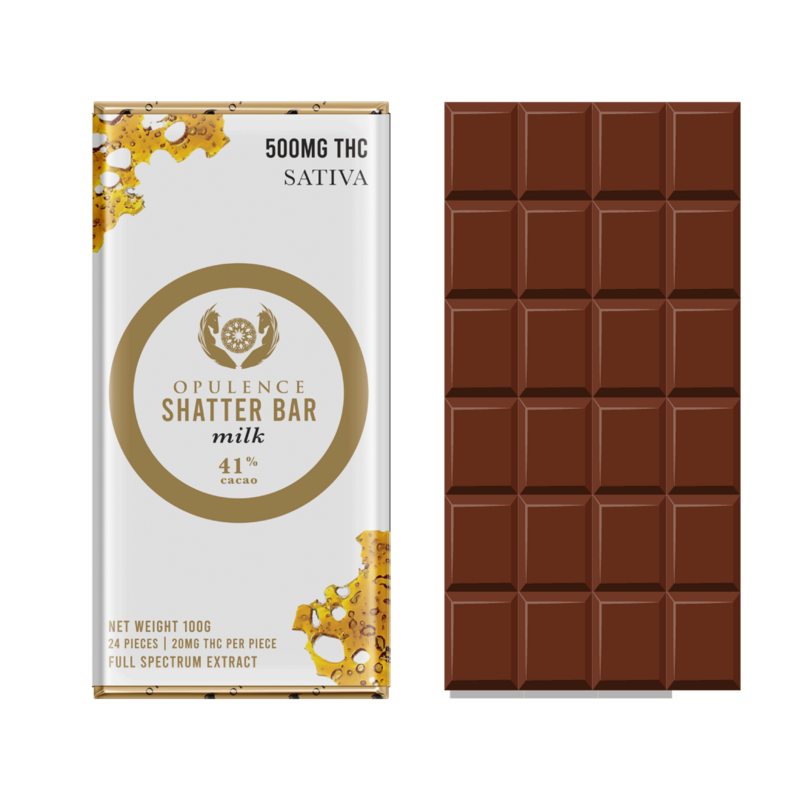 10 x OPULENCE SHATTER BAR - MILK CHOCOLATE 500MG THC (SATIVA)