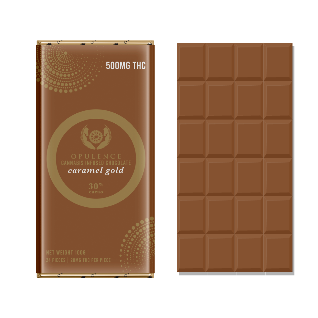 10 X OPULENCE THC BAR - CARAMEL GOLD 500MG THC