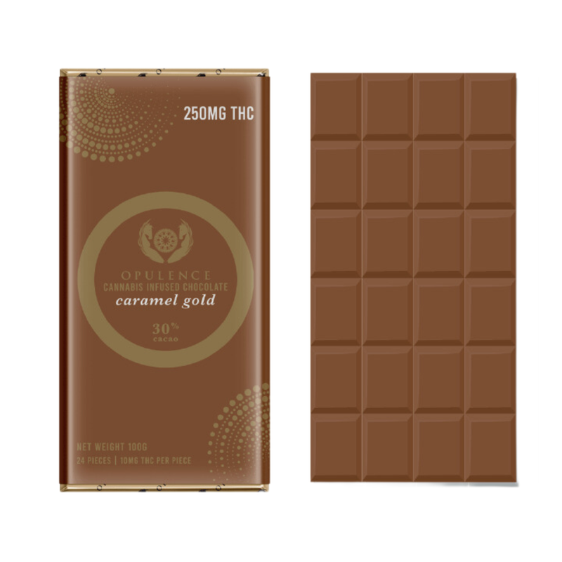 10 X OPULENCE THC BAR - CARAMEL GOLD 250MG THC