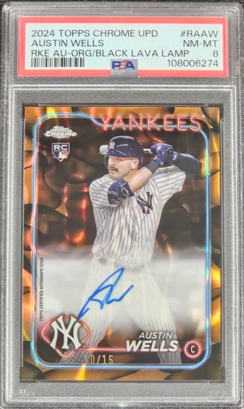 2024 Topps Chrome Austin Wells Auto /15 PSA 8