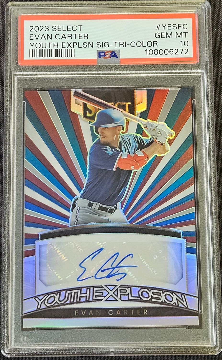 2023 Select Tri Color Signature Evan Carter PSA 10