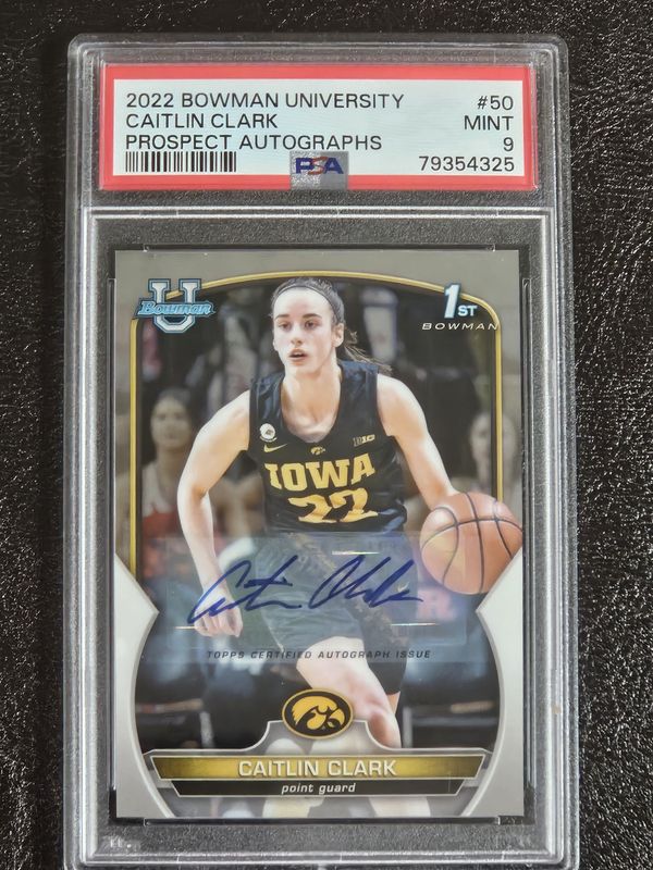 2022 Bowman University Caitlin Clark Auto PSA 9