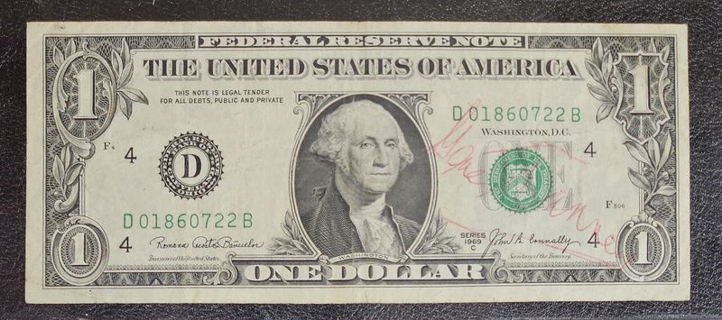 Gene Tunney Signed 1969 $1 Bill JSA COA