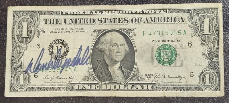 Don Drysdale Signed 1969 $1 Bill JSA COA