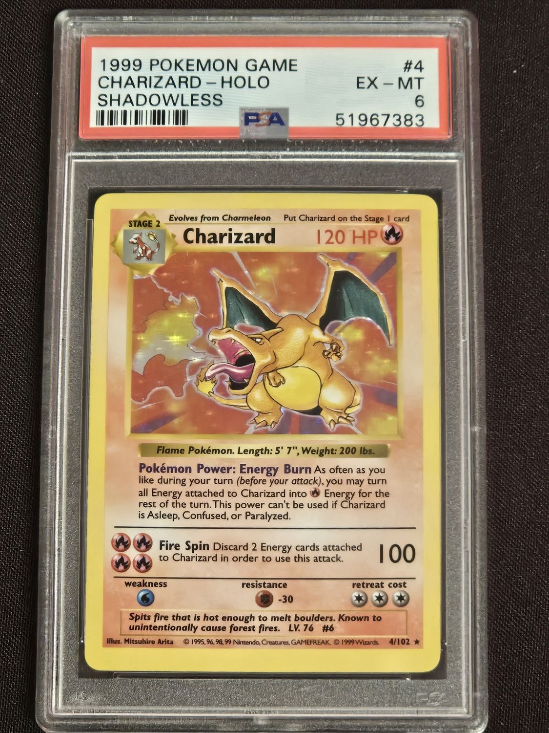 1999 Charizard 4/102 Shadowless PSA 6