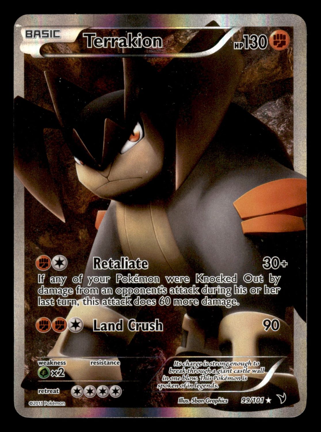 2011 Terrakion Full Art 99/101 Noble Victories MP/HP