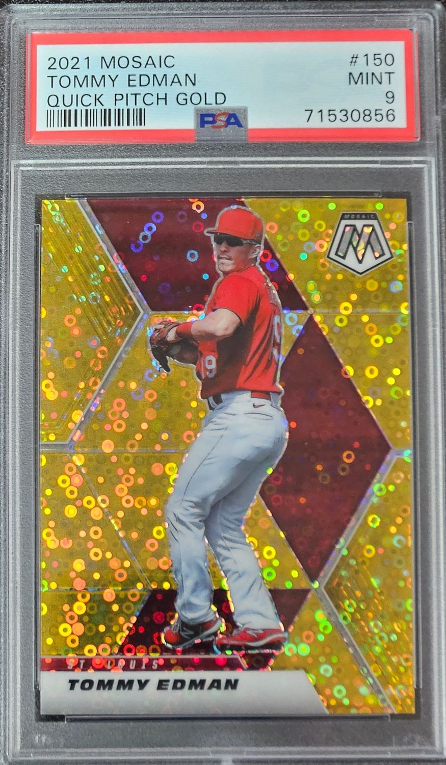 2021 Mosaic #150 Tommy Edman 01/10 Quick Pitch Gold PSA 9