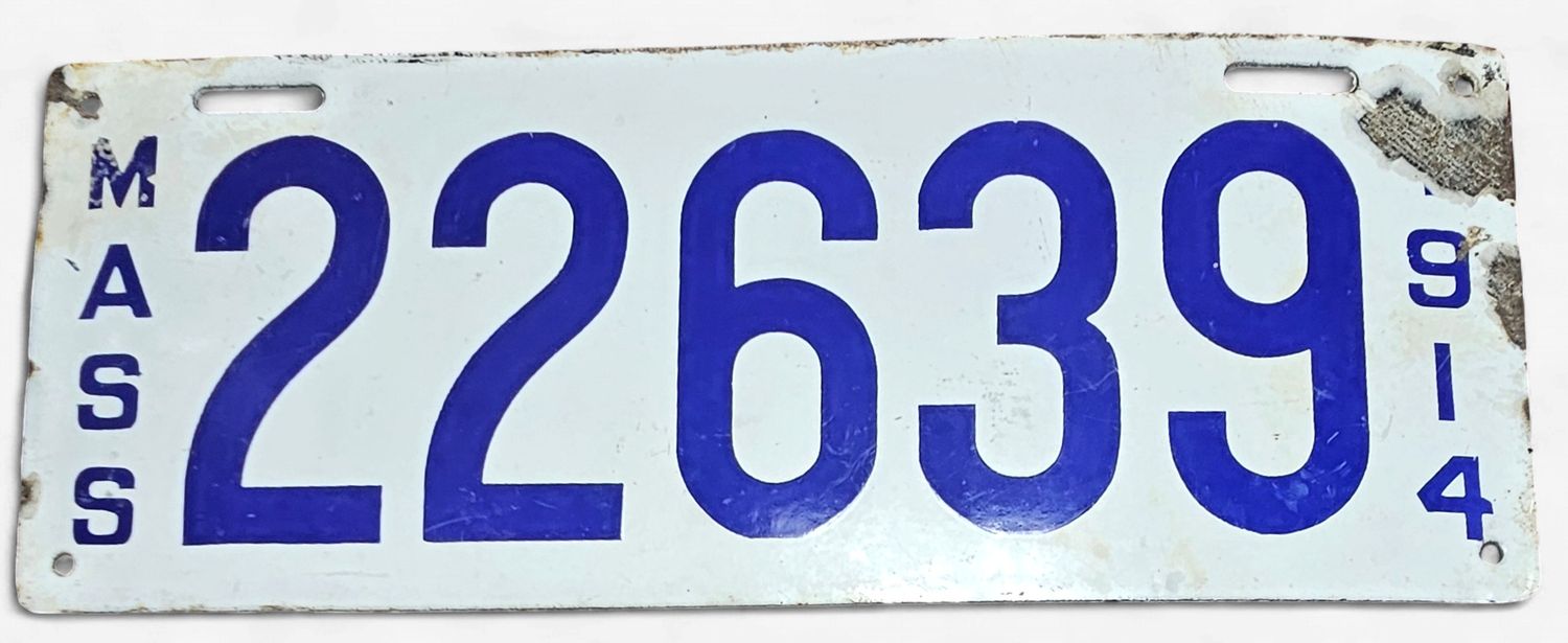 1914 Massachusetts Porcelain License Plate