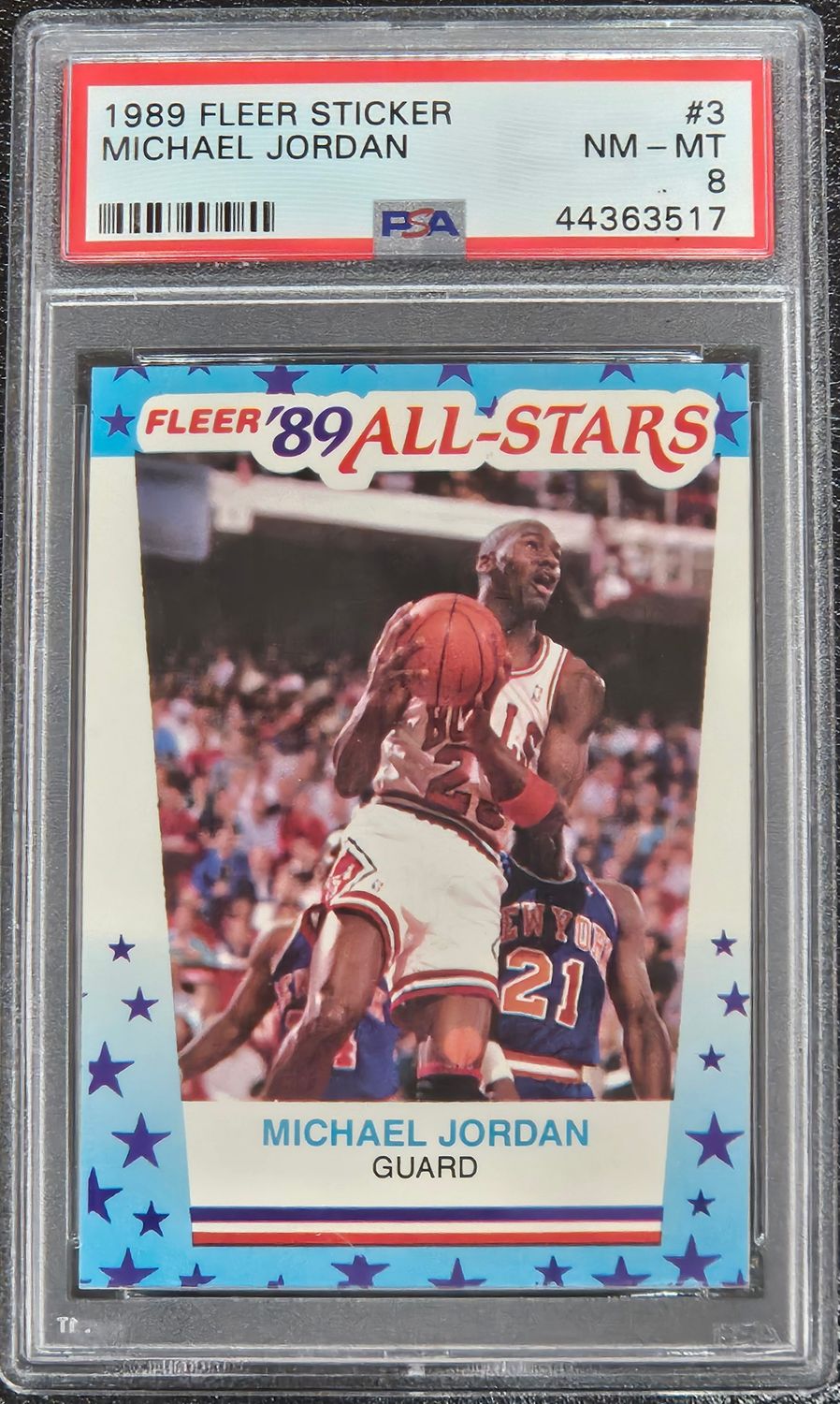 1989 Fleer Sticker #3 Michael Jordan PSA 8