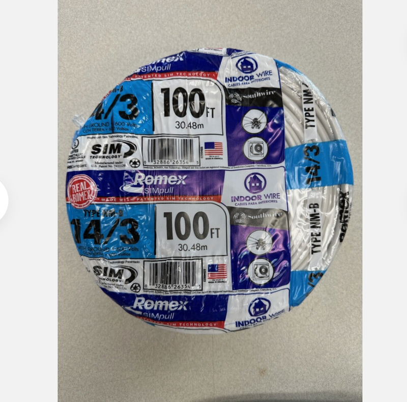 Southwire 63946828 100&#39; 14/3 with ground Romex