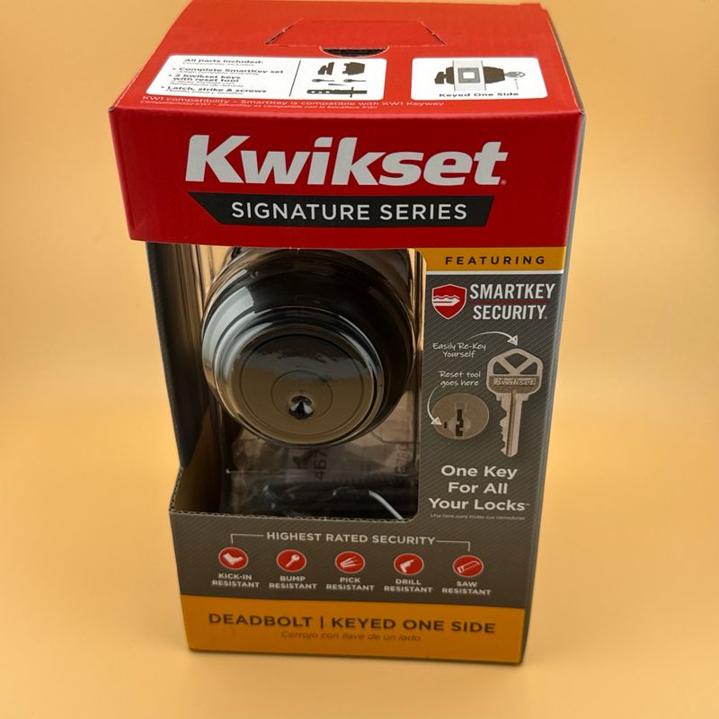 Kwikset Signature Series Deadbolt | SmartKey Security | Keyed One Side | Matte Black | Highest Rated Security | Easy Install