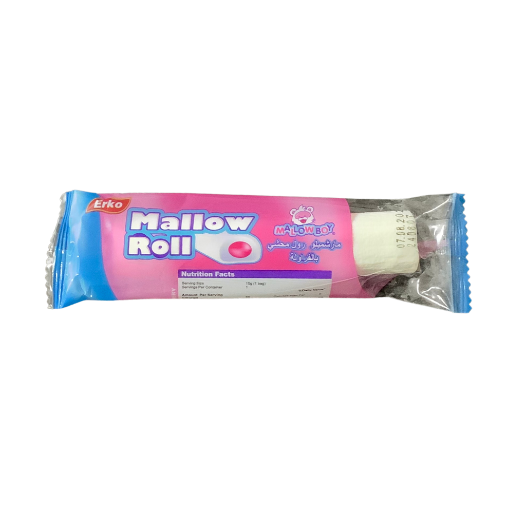 Erko Mallow Boy Jam Filling Mallow Rolls Strawberry Flavour 15g