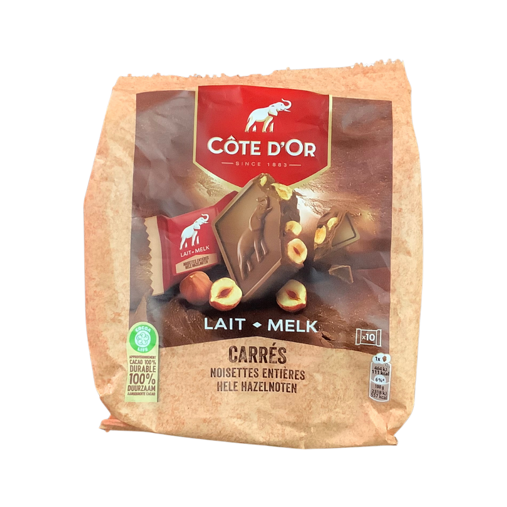 Cote D&#39;Or Carres Milk Chocolate with Hazelnuts Pouch 200g