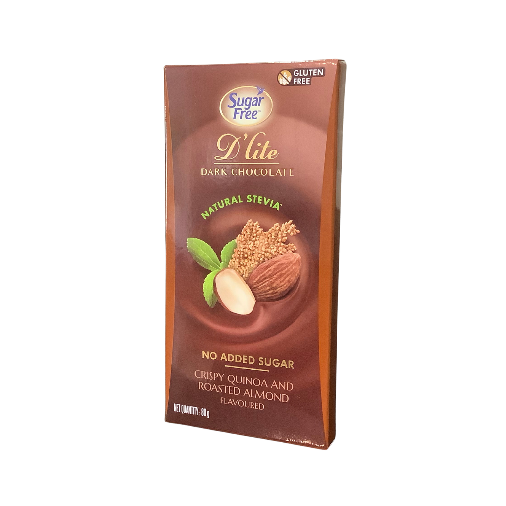 D&#39;Lite Dark Chocolate Crispy Quinoa &amp; Roasted Almond Flavoured 80g