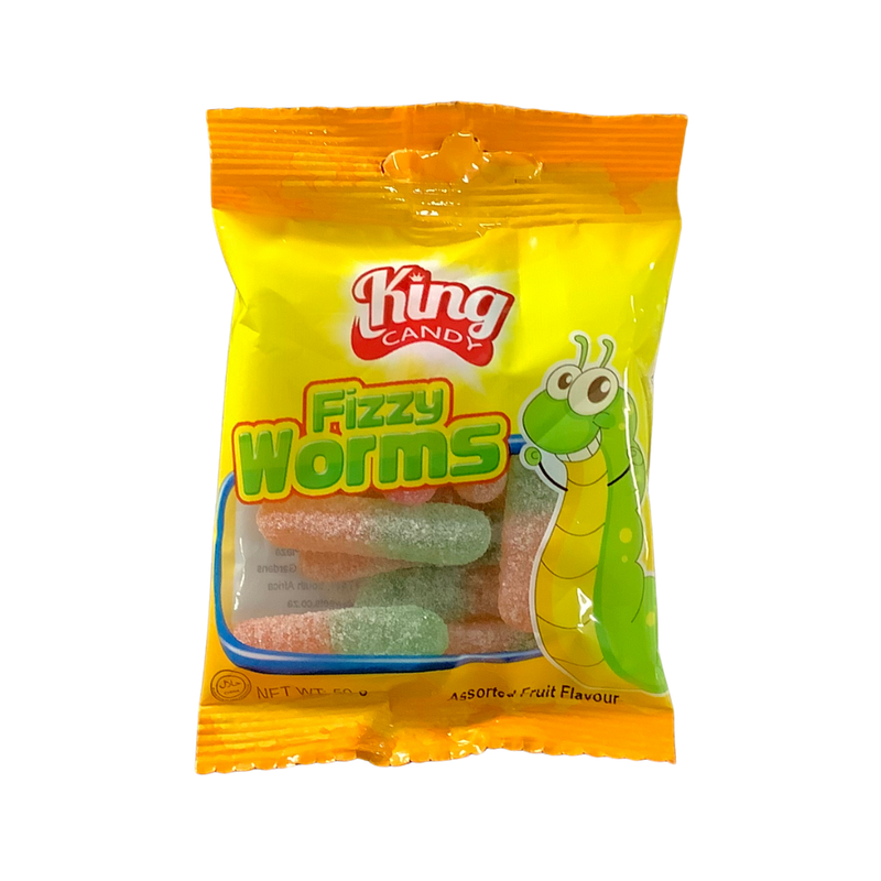 King Candy Fizzy Worms Fruit Flavours 50g